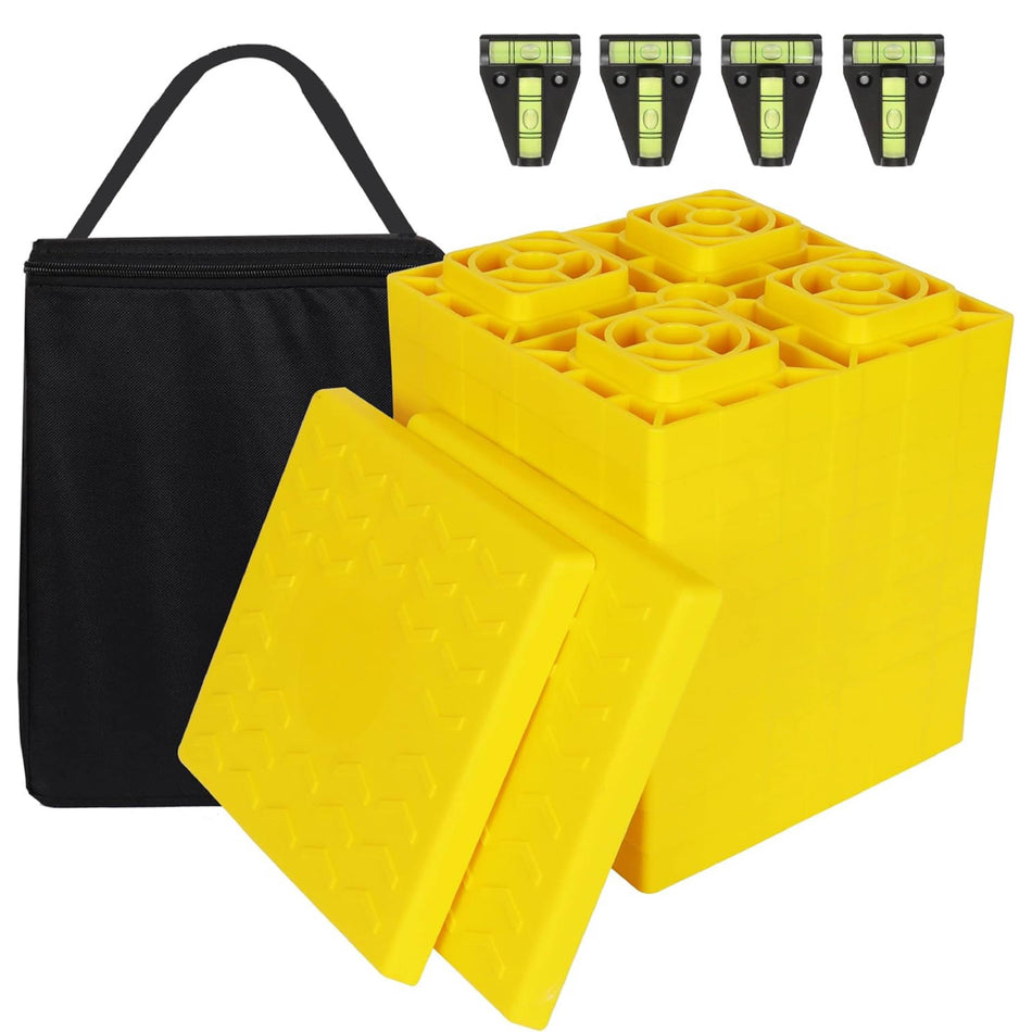 12 Pack RV Leveling Blocks, Stackable Jack Blocks Interlocking Leveling Pads for Camper Travel Trailer with Carry Bag(Yellow)
