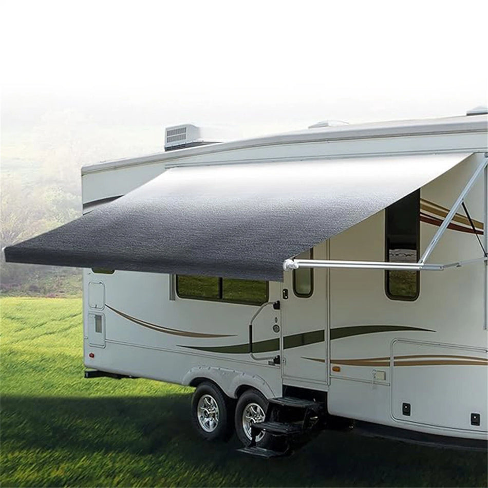Manual RV Awning Complete Awning Kit，White Frame-Black Fabric, 10Ft(9'2'' Fabric)